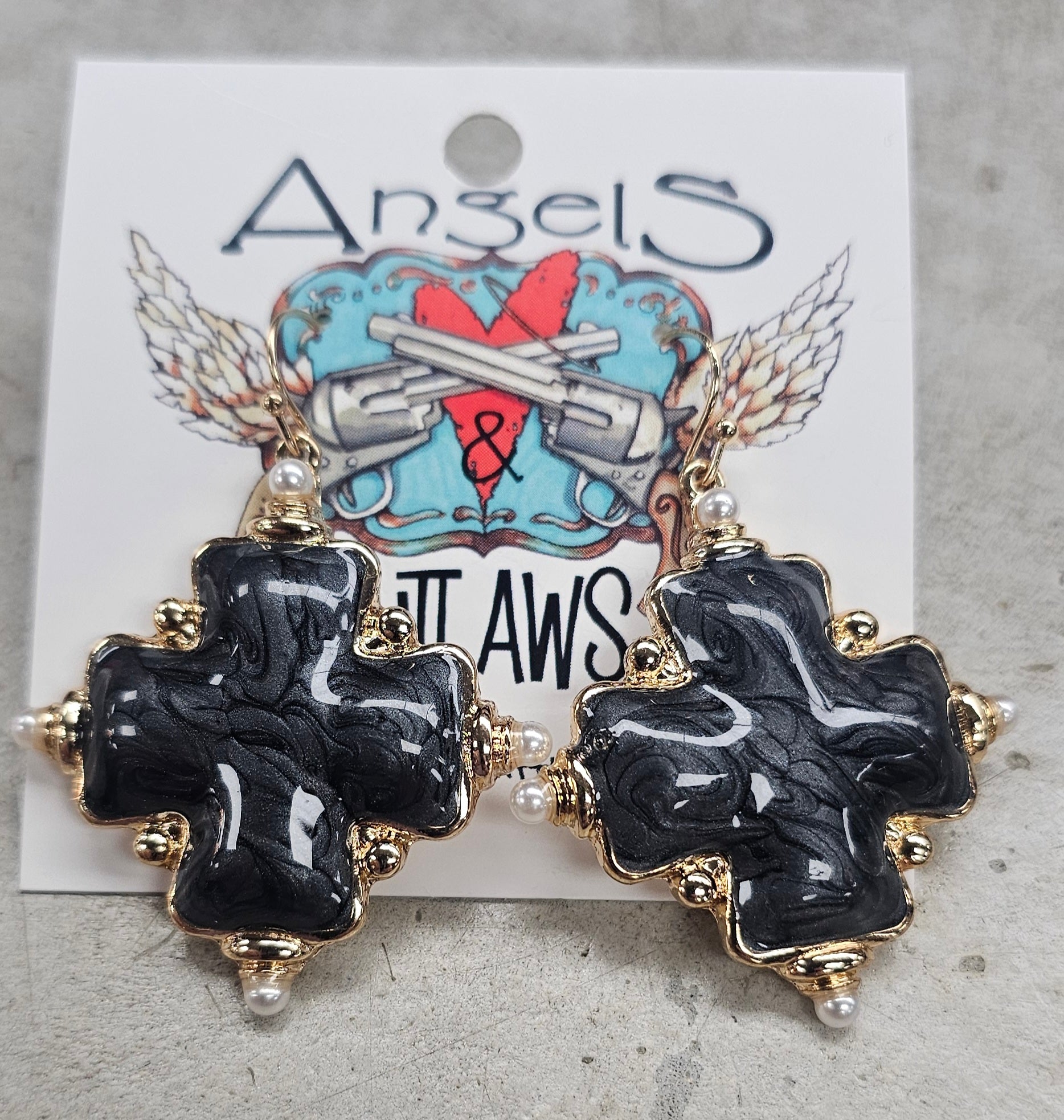 Black cross earrings