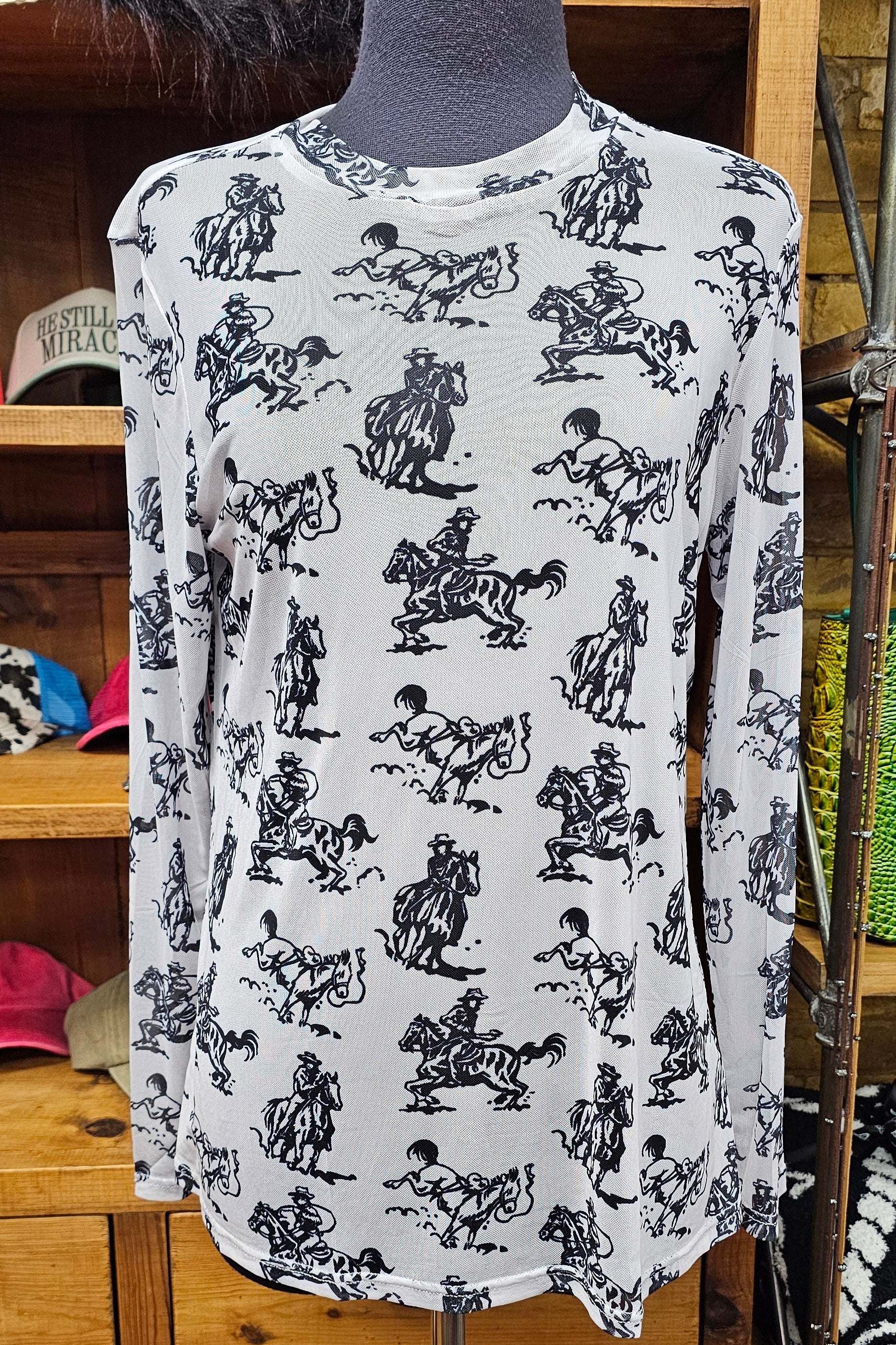 Black and White Cowboy Mesh Top