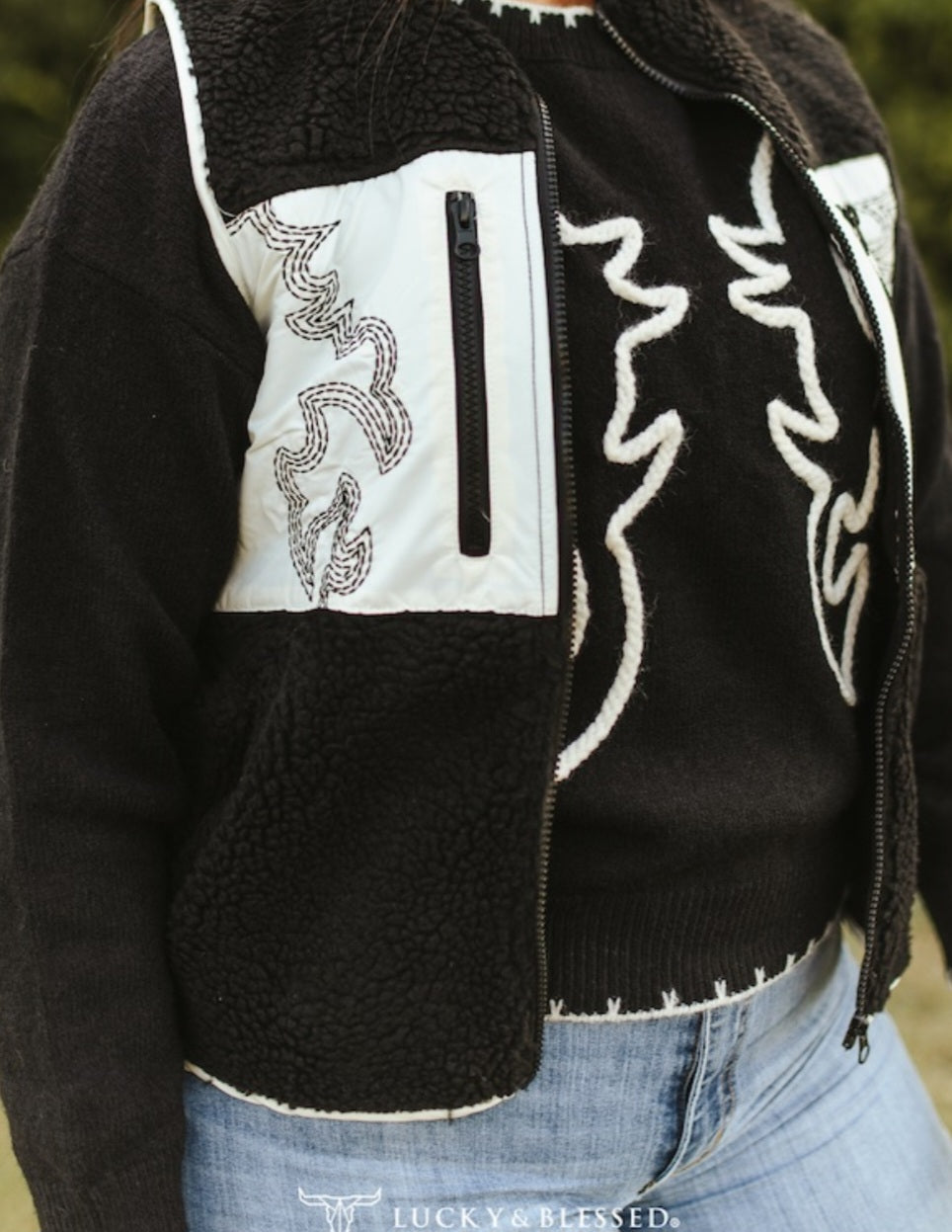 Black and White Boot Stitch Vest